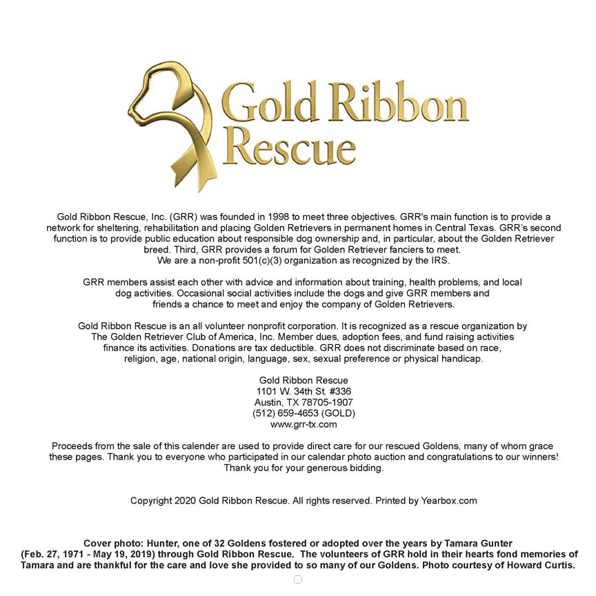 Gold Ribbon Rescue 2021 Calendar Fundraising