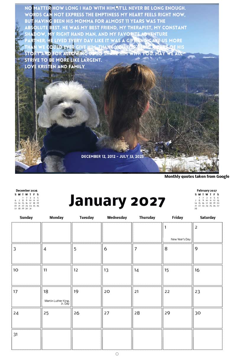 Largent the Adventure Dog 2026 Calendar - Yearbox Calendars